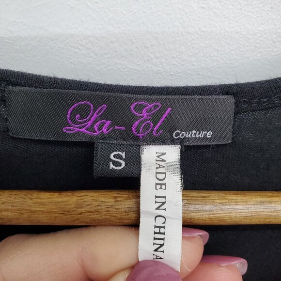 La El Couture Maxi Dress Size S Long Sleeve Cowl Neck Black White Whimsigoth - Picture 11 of 14